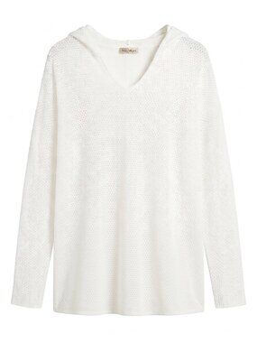 Vila Milani White Pointelle Soft Mesh Knit V-Neck Hoodie Sweater Dolman Slouchy